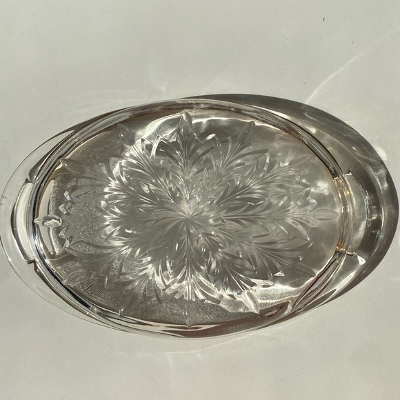 Vintage 10” Jeannette Glass Oval Serving Tray with Gold Trim - Feather Pattern - Picture 7 of 12